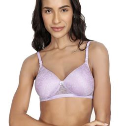 Victoria Padded Bra for Women – Wirefree, Seamless, Full Coverage, Detachable Straps, Fancy Lycra Net Fabric – Sizes 30B-40B (in, Numeric, 32, B, Regular, Lavender) image 1