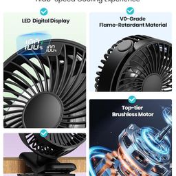 USB Desk Fan Flexible Stroller Fan with Clip 5000mAh Rechargeable USB Fan with 4 Speeds Cordless Quiet Fan for Crib Handle, Desk, Safety Baby Seat image 2