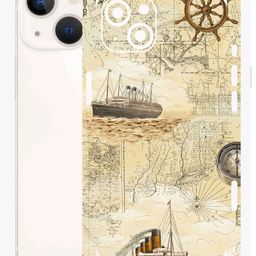 AtOdds - Compatible for iPhone 13 - Mobile Back Skin Sticker Wrap - Lamination - Rear Screen Guard Protector (Coverage - Back+Camera+Sides) (Design - Pirate Map) image 1