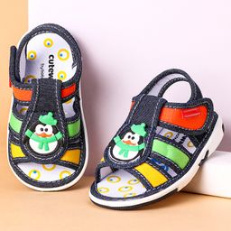 Cute Walk by Babyhug Open Toe Sandals with Velcro Closure Penguin Patch - Denim Blue-image-10