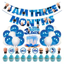 Zyozi Boss Baby 3rd Month Birthday Decoration Items for Baby Boy, Blue - Pack of 37-image-97