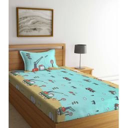 Single Arrabi Bed Cotton Bedsheet and Pillow Cover  Green-image-9
