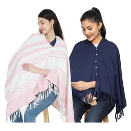 Nene Mother's Multi g Purpose Large Size Nursing Feeding Scarf Wrap Stole Solid Pack of 2 - Pink & Navy-image-91