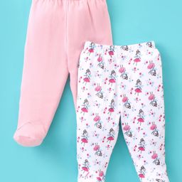 Ben Benny Cotton Knit Full Length Bootie Leggings Floral Print Pack of 2 - Pink & White-image-95