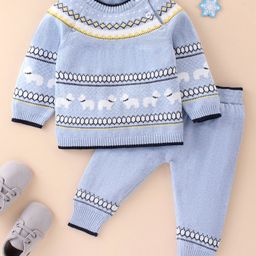 ToffyHouse Full Sleeves Winter Wear Suits With Doggy Print - Blue & Melange-20