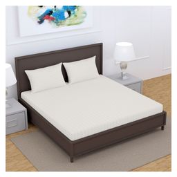 Divine Casa Italian Stripes King Size Bed 100% Cotton 144 TC King Bedsheet and 2 Pillow Cover - White-16