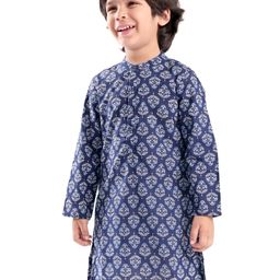 Babyhug 100% Cotton Woven Full Sleeves Kurta with Floral Print- Indigo-image-101