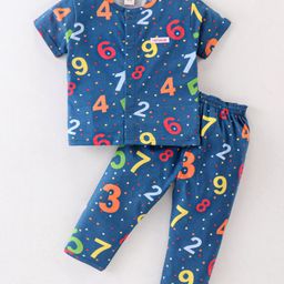 ToffyHouse Half Sleeves Night Suit With Numbers Print - Navy Blue-picture-28