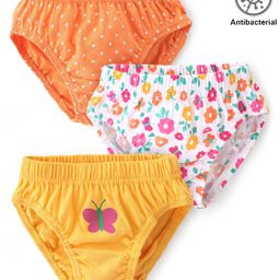 Babyhug 100% Cotton Knit Antibacterial Panties with Polka Dot Floral & Butterfly Print Pack of 3 - Multicolour-image-25
