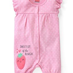 Babyhug 100% Cotton Knit Sleeveless  Romper with Polka Dot & Strawberry Print  -  Pink-image-95