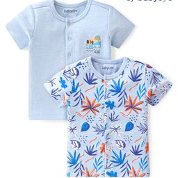 Babyoye 100% Cotton Knit With Eco Jiva Finish Half Sleeves Vests with Leaf Print Pack of 2 - Blue-image-47