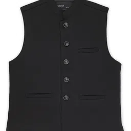 CAVIO Sleeveless Solid Nehru Jacket - Black-picture-3