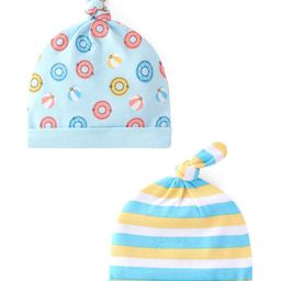 Babyhug 100% Cotton Cap with Beach Theme Print Pack of 2 - Blue & Yellow-picture-46