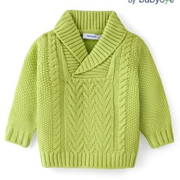 Babyoye Knitted Full Sleeves Pullover Textured Sweater with Cable Knit Design - Lime-image-29