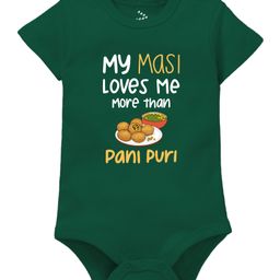 Zeezeezoo  Half Sleeves Family Theme My Masi Loves Me More Than Panipuri Printed Onesie - Forest Green-image-69