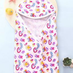 Babyhug Double Ply Hooded Terry Towel with Alphabet Print L 75 X B 75 cm-  Pink-image-35