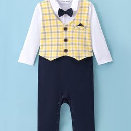 Mark & Mia Full Sleeves Full Length Party Romper with Bow & Checks - Multicolour-image-23