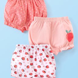 Babyhug Single Jersey 100% Cotton Knit Antibacterial Bloomers with Polka Dots & Peach Print Pack of 3 - Peach & White-image-52