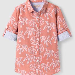JASH KIDS Cotton Knit Full Sleeves Tropical Theme Printed Shirt - Dark Peach-picture-2