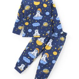 Babyhug Cotton Knit Full Sleeves Night Suit With Bear & Space Theme Print - Navy-image-92