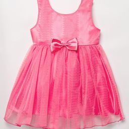 Babyhug Woven Sleeveless Fit & Flare Frock with Bow Applique - Dark Pink-image-30