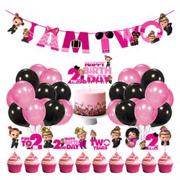 Zyozi Girl Boss Baby Theme 2nd Birthday Party DecorationsBanner Cake Cupcake Toppers Balloons Pink Black - Pack of 37-image-89