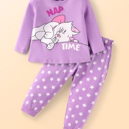Babyhug Disney Single Jersey Knit Full Sleeves Night Suit With Marie Graphics - Lilac-image-65