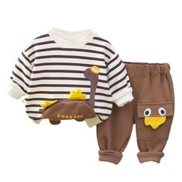 Little Surprise Box Full Sleeves Dinosaur Applique Detailed Striped Breathable Sweatshirt & Joggers Set - Brown-image-66