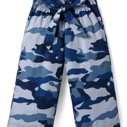 CrayonFlakes Rayon Camouflage Printed Belted Palazzo - Blue-image-91