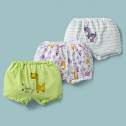 Bodycare Cotton Knit Bloomer With Animal Print Pack Of 3 - Light Green & White-image-36