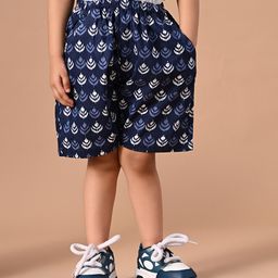 MoMaa Pure Cotton Floral Motifs Printed Shorts - Navy Blue-image-1