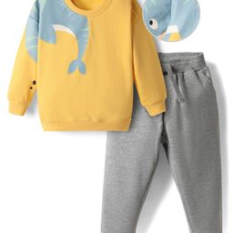 Mark & Mia Terry Knit Full Sleeves Winter Wear Suit With Fish Print - Yellow & Gray-image-40