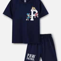 Nap Chief Cotton Knit Paw Patrol Featuring Half Sleeves Characters Printed Coordinating Tee & Shorts Set - Navy Blue-image-99