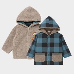 Mi Arcus Knit Full Sleeves Checked & Lion Patch Detailed Heavy Winter Reversible Jacket - Blue-picture-14