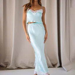 LULU & SKY Shoulder Straps Sleeveless Lace Trimmed Crop Top With Skirt Co-Ords-image-93