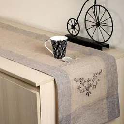 MONKDECOR Grey & Beige Embroidered TableRunners-46