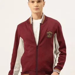 Monte Carlo Colourblocked Stand Collar Cotton Rich Varsity Sweatshirt with Applique Detail-picture-38