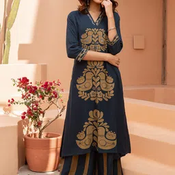 Nehamta Floral Printed V-Neck Sequinned Straight Kurta With Palazzos-36