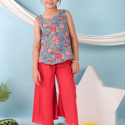 Sangria Girls Floral Printed Pure Cotton Kurta & Trousers Set-picture-52