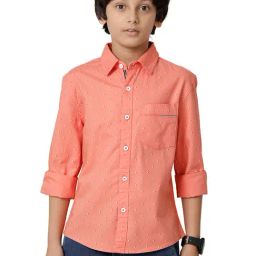 Under Fourteen Only Kids Peach Printed Full Sleeves Shirt-image-33