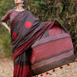 Chidiyaa Coffee Brown Pure Cotton Blockprint Saree-image-9
