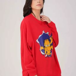 The Clothing Factory Red Cotton Over Sized Printed Sweatshirt-23