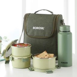 Borosil Green Stainless Steel Lunch Box Set of 3 (600ml)-image-113