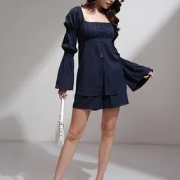 espyr by tokyo talkies Tokyo Talkies Women Solid Ruched Top & Shorts Co-Ord Set image 5