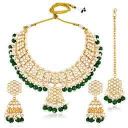 Peora Green Alloy Stone-Studded Necklace Set-image-69