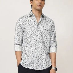 Andamen Navy Cotton Slim Fit Printed Shirt-picture-35