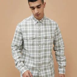 Forca By Lifestyle White & Green Cotton Loose Fit Striped Shirt-image-76