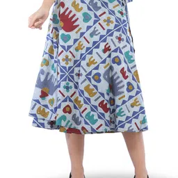 Exotic India Elephants Printed Wrap-Around Stone-washed Midi Skirt-image-11
