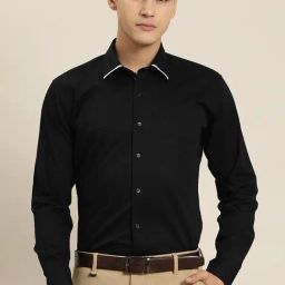 Hancock Black Cotton Slim Fit Shirt-image-35