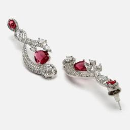 Zeneme Rhodium Plated Silver Toned Red AD Quirky Drop Earrings image 5